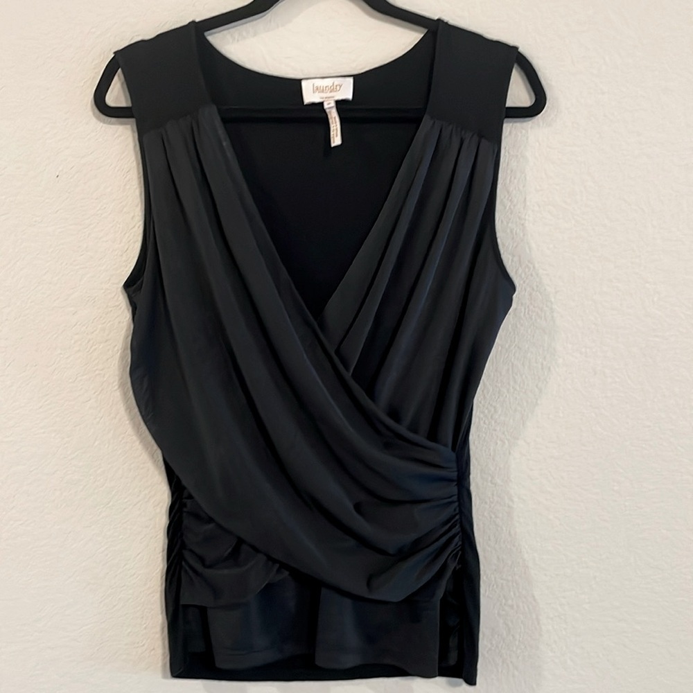 Laundry By Shelli Segal Women Wrap Tank Top Medium Black Stretch Contemporary
